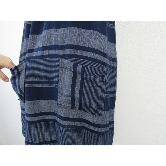 Loft Medium Navy Blue Striped Halter Tank Mini Dress Linen Cotton Breathable - Picture 2 of 4